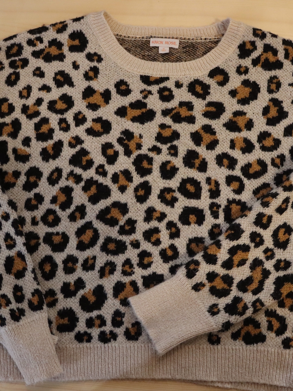 Knox Rose Leopard Print Crewneck Sweater in Beige, Black & Tan
